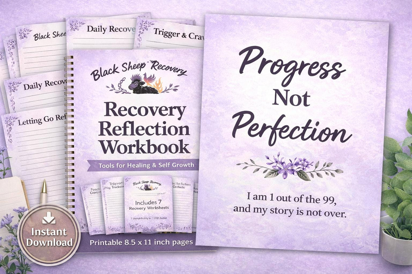 Addiction Recovery Worksheets | Sobriety Reflection Journal | Printable Recovery Workbook | Healing & Self Growth