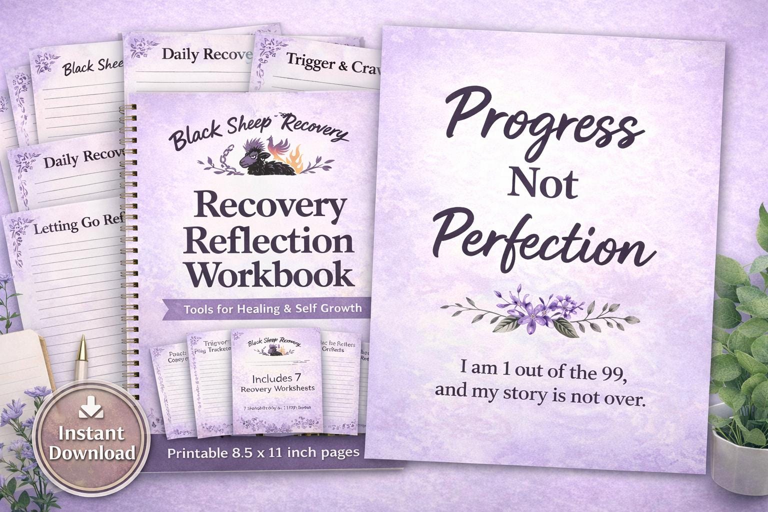 Addiction Recovery Worksheets | Sobriety Reflection Journal | Printable Recovery Workbook | Healing & Self Growth